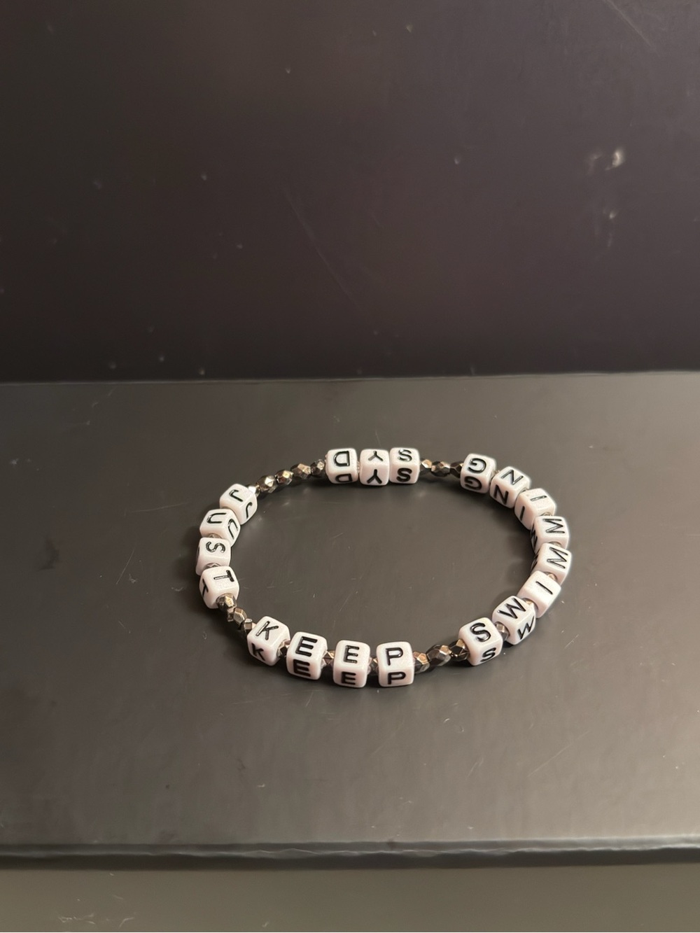 KEEP Beaded Stretch Bracelet - White Letter Beads